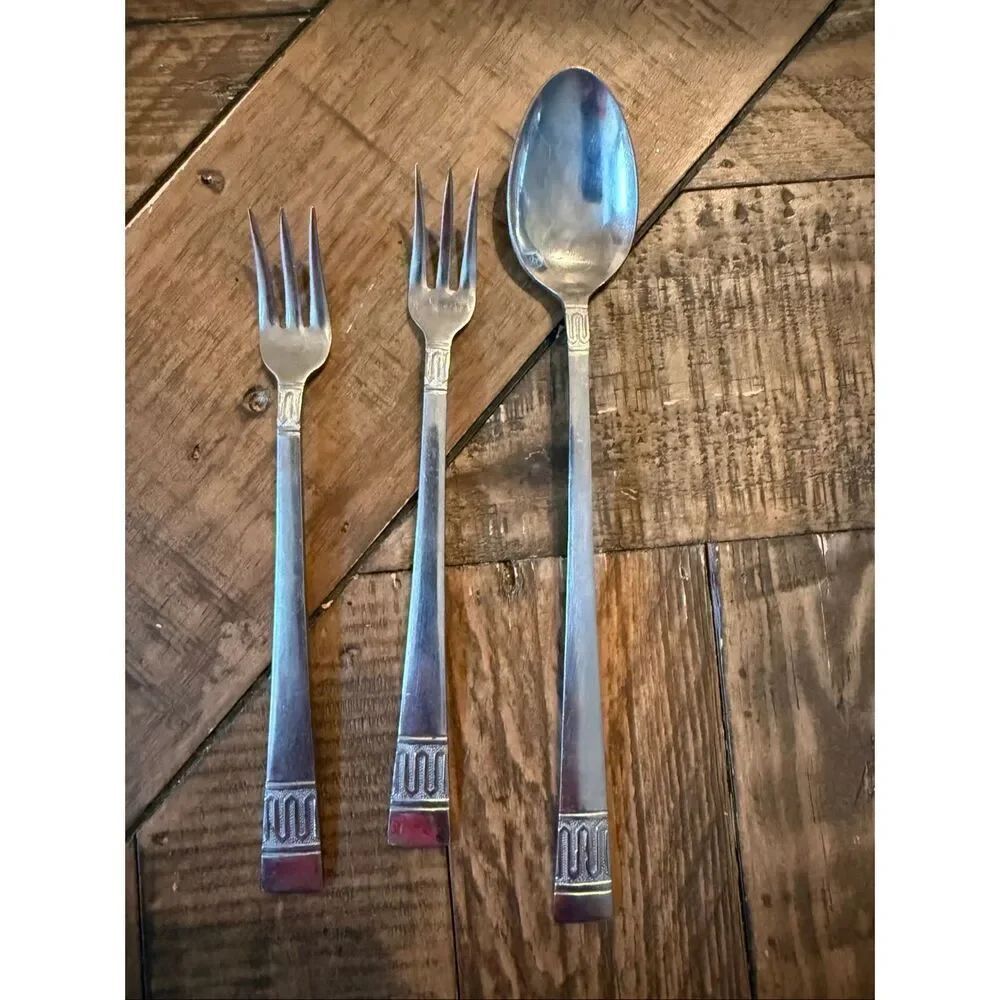 Vintage National Silver Company Appetizer Fork & Spoon Set Of 3 Stainless Steel